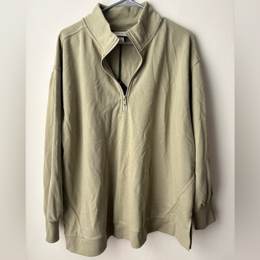 Men's Ava & ViV- Olive Green Half-Zip Sweater Size-1X-NWT Excellent Condition.